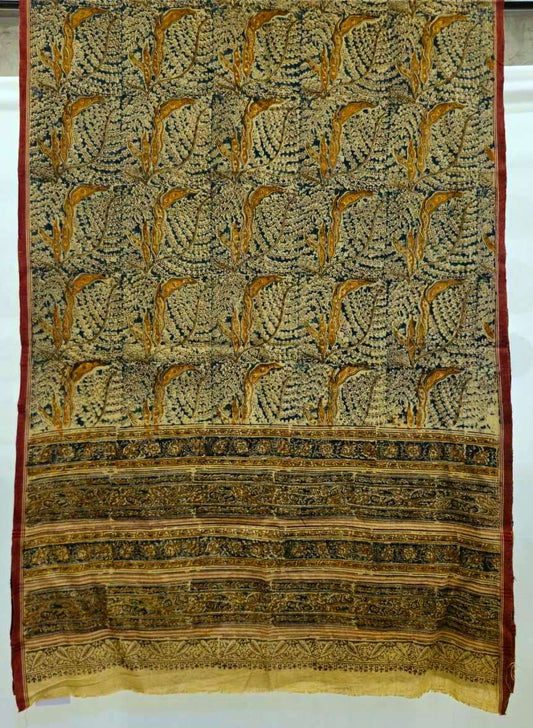 KALAMKARI DUPATTA : KATHA BROWN : BLACK : INDIGO BLUE : ORANGE
