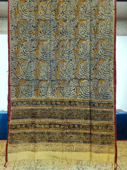 KALAMKARI DUPATTA : DARK INDIGO:ORANGE