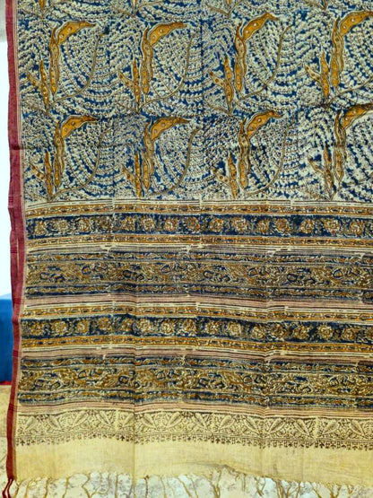 KALAMKARI DUPATTA : DARK INDIGO:ORANGE