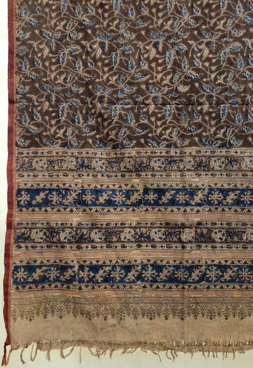 KALAMKARI DUPATTA :  BLACK : INDIGO :BEIGE