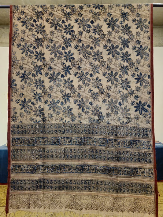KALAMKARI DUPATTA :INDIGO:BEIGE