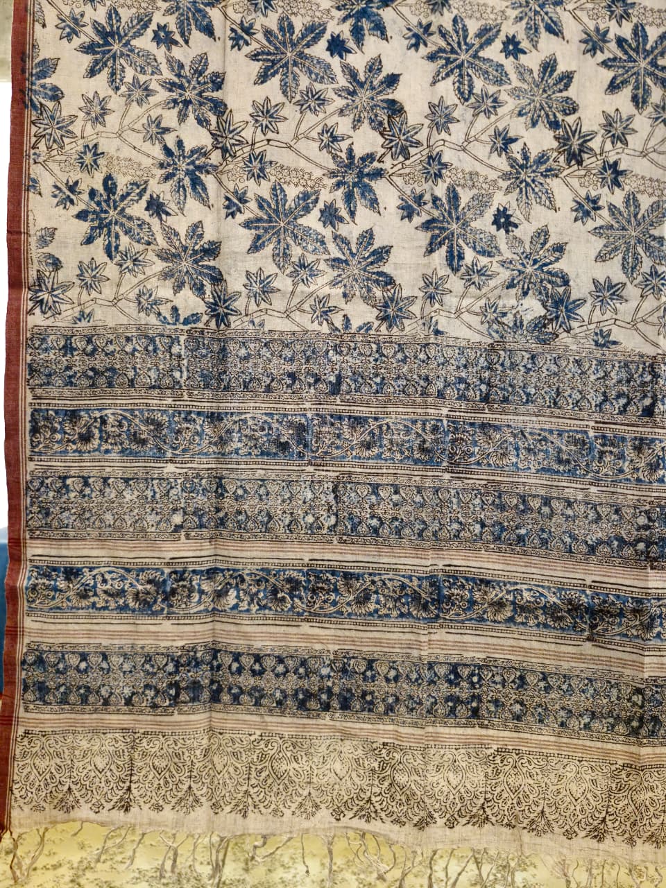 KALAMKARI DUPATTA :INDIGO:BEIGE