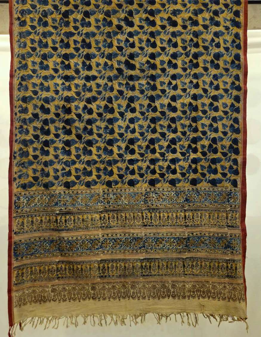 KALAMKARI DUPATTA : DARK INDIGO : ANAR YELLOW