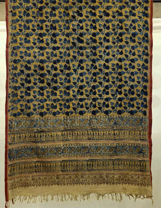 KALAMKARI DUPATTA : DARK INDIGO : ANAR YELLOW