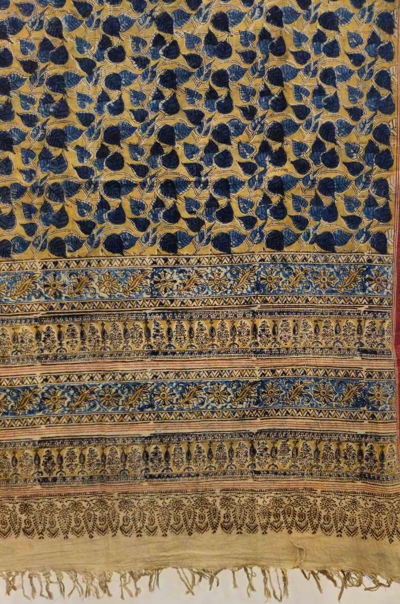 KALAMKARI DUPATTA : DARK INDIGO : ANAR YELLOW