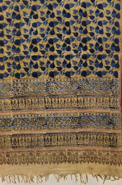 KALAMKARI DUPATTA : DARK INDIGO : ANAR YELLOW