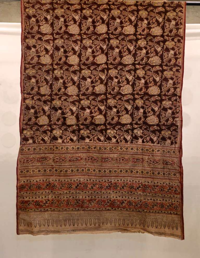 KALAMKARI DUPATTA : KATHA BROWN : BLACK : ALIZARIN :ANAR YELLOW