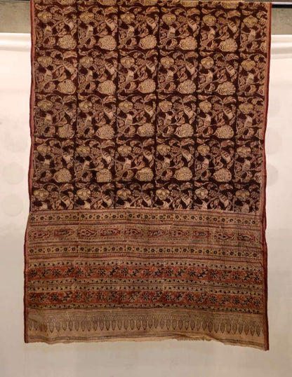 KALAMKARI DUPATTA : KATHA BROWN : BLACK : ALIZARIN :ANAR YELLOW