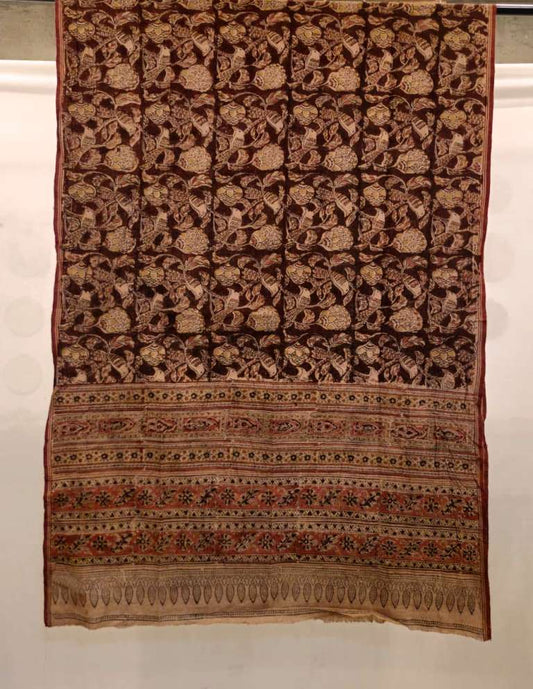 KALAMKARI DUPATTA : KATHA BROWN : BLACK : ALIZARIN :ANAR YELLOW