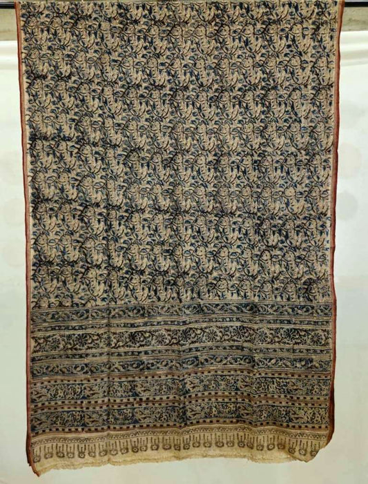 KALAMKARI DUPATTA :  BLACK : INDIGO BLUE : BEIGE