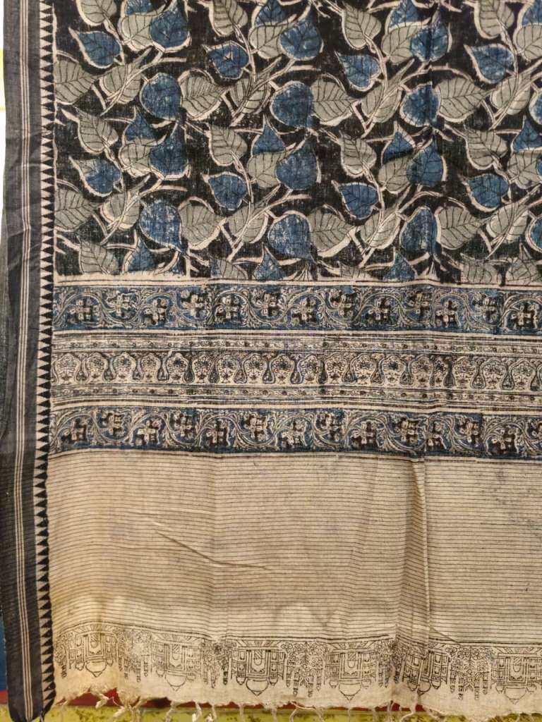 KALAMKARI DUPATTA : INDIGO::BEIGE : BLACK : OLIVE GREEN :