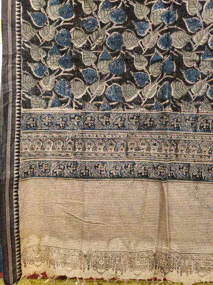 KALAMKARI DUPATTA : INDIGO::BEIGE : BLACK : OLIVE GREEN :