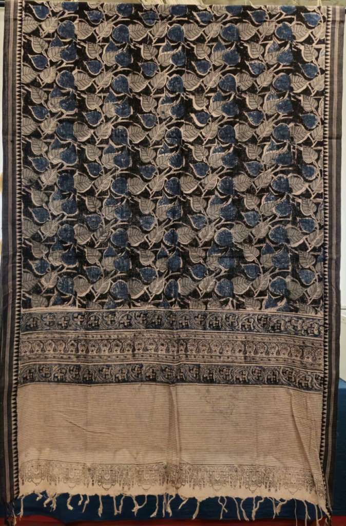 KALAMKARI DUPATTA : INDIGO::BEIGE : BLACK : OLIVE GREEN :