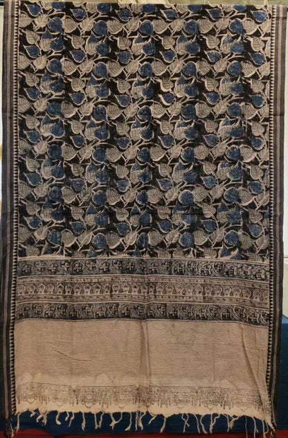 KALAMKARI DUPATTA : INDIGO::BEIGE : BLACK : OLIVE GREEN :