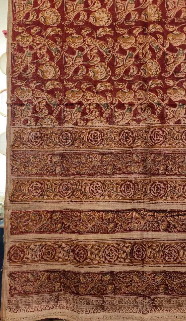 KALAMKARI DUPATTA : MADDER : MEHNDI GREEN : ORANGE: BEIGE