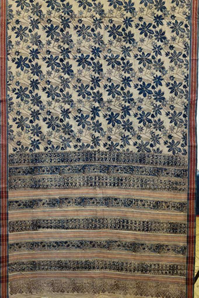 Decorative fabric with floral pattern and striped border