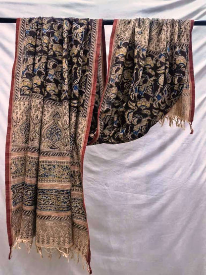 KALAMKARI DUPATTA : ANAR : BLACK : INDIGO BLUE