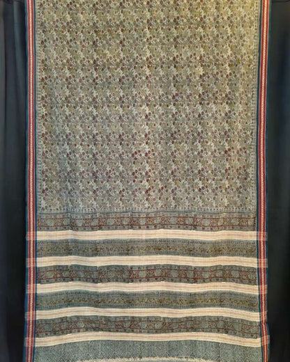 KALAMKARI SAREE : INDIGO : ANAR YELLOW :KATHA BROWN :BLACK