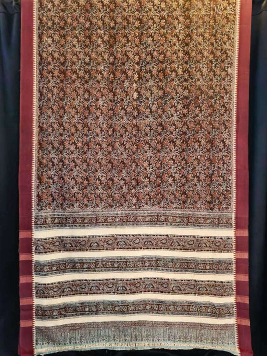 KALAMKARI SAREE :ALIZARIN RED: MANJISTA :LIGHT INDIGO :