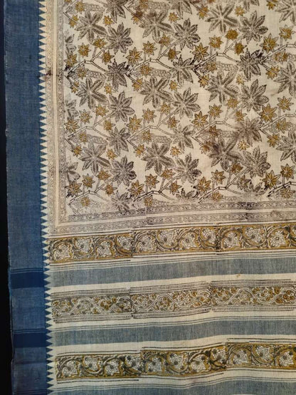 KALAMKARI SAREE : ANAR YELLOW :OLIVE GREEN:BLACK