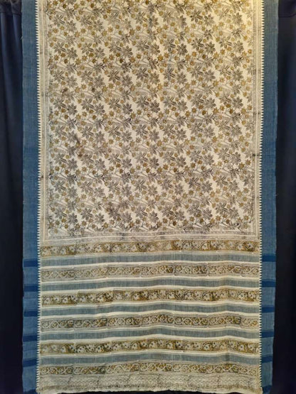 KALAMKARI SAREE : ANAR YELLOW :OLIVE GREEN:BLACK