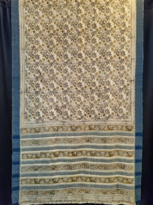 KALAMKARI SAREE : ANAR YELLOW :OLIVE GREEN:BLACK