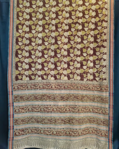 KALAMKARI SAREE :KATHA BROWN:ANAR YELLOW:BLACK:MANJISTHA
