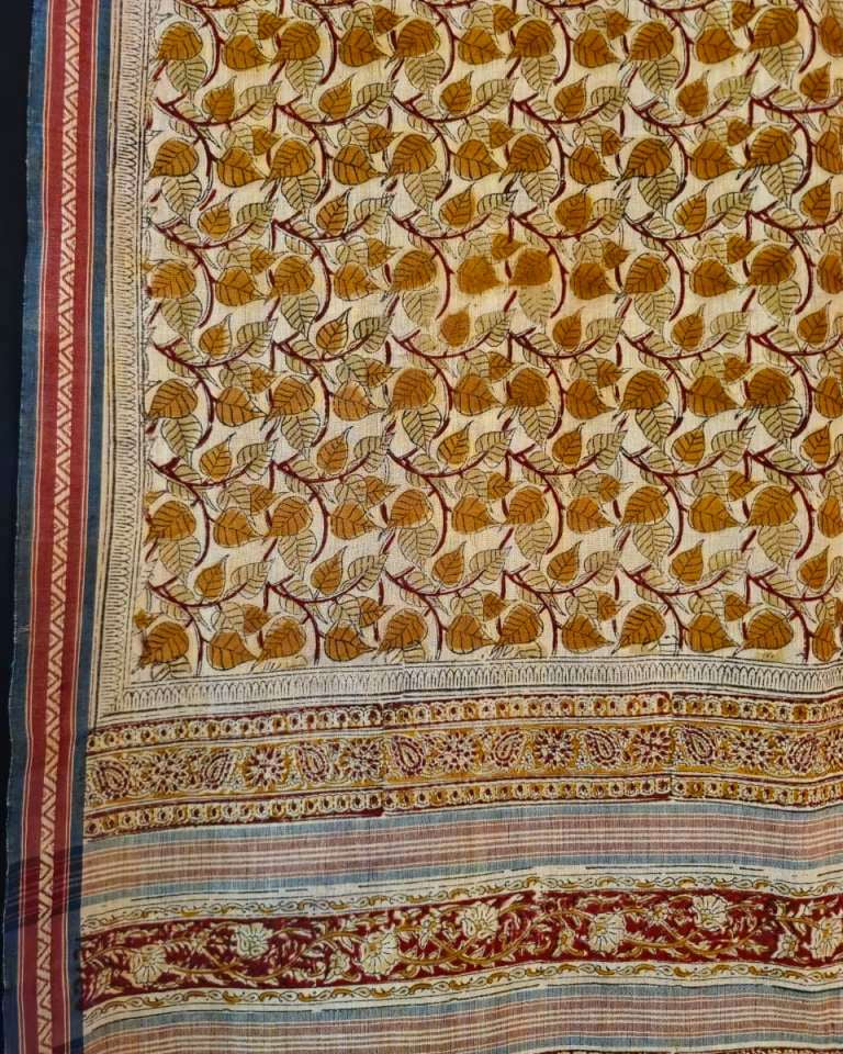 KALAMKARI SAREE : ANAR YELLOW: OLIVE GREEN;KATHA BROWN:BLACK