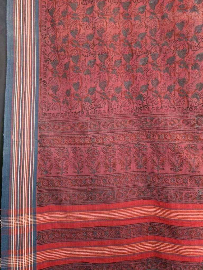 KALAMKARI SAREE :ALIZARIN RED: LIGHT INDIGO