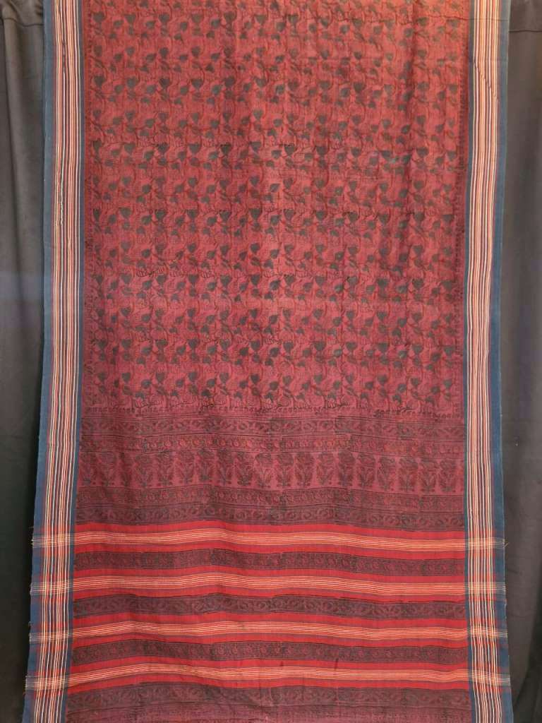 KALAMKARI SAREE :ALIZARIN RED: LIGHT INDIGO