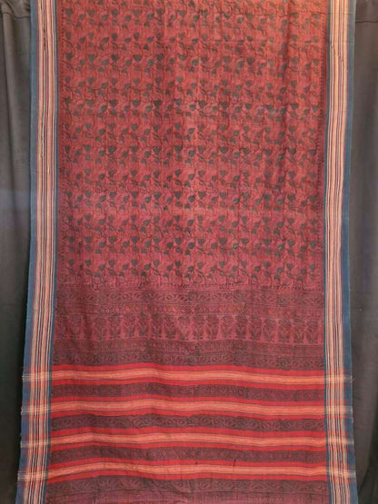 KALAMKARI SAREE :ALIZARIN RED: LIGHT INDIGO