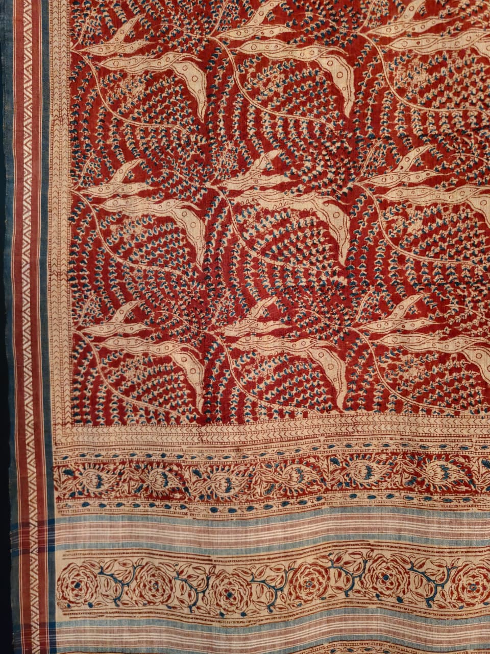 KALAMKARI SAREE :ALIZARIN RED :INDIGO