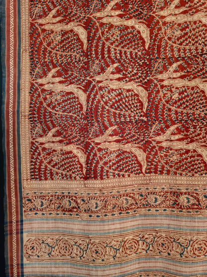 KALAMKARI SAREE :ALIZARIN RED :INDIGO