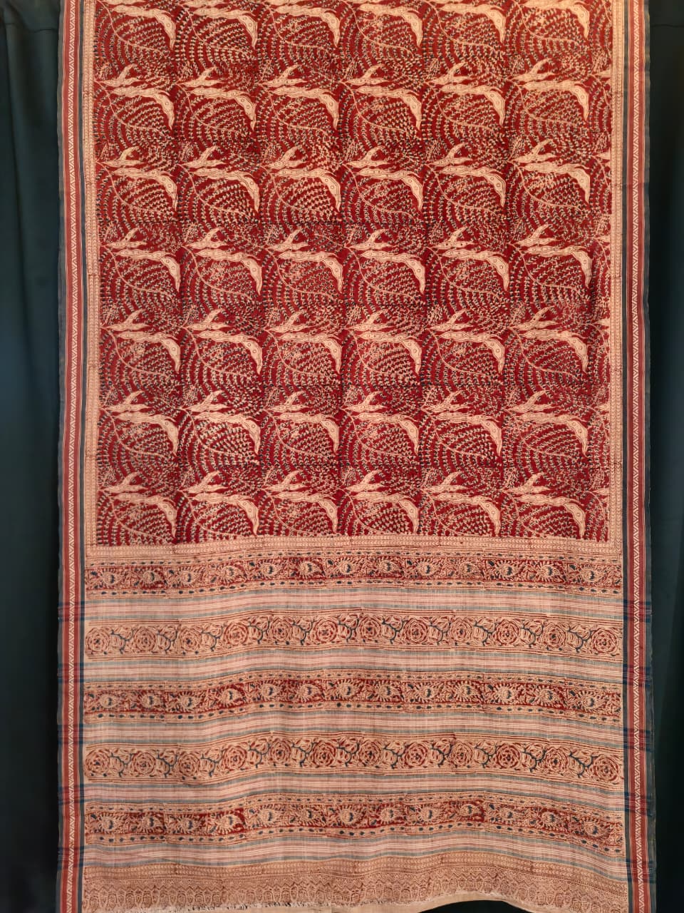 KALAMKARI SAREE :ALIZARIN RED :INDIGO