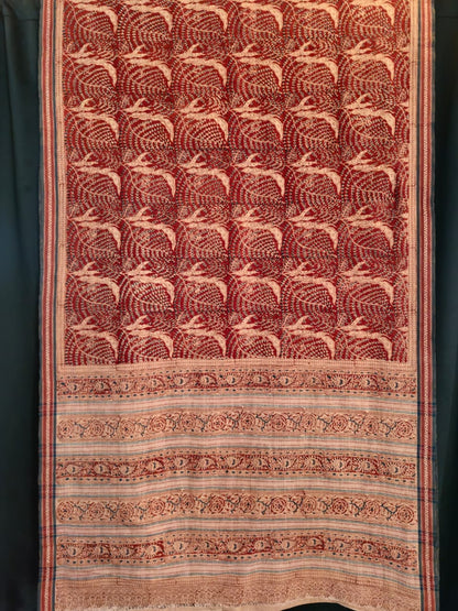 KALAMKARI SAREE :ALIZARIN RED :INDIGO