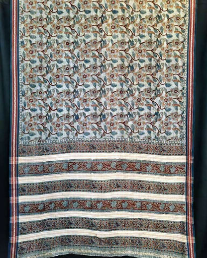 KALAMKARI SAREE :ALIZARIN RED: LIGHT INDIGO : MANJISTHA