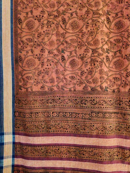 KALAMKARI SAREE :KATHA BROWN:LIGHT MEHANDI GREEN:BLACK