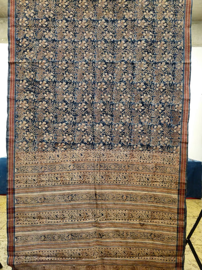 KALAMKARI SAREE : INDIGO: MADDER:BEIGE