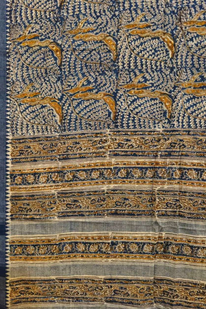 KALAMKARI SAREE : INDIGO :ORANGE