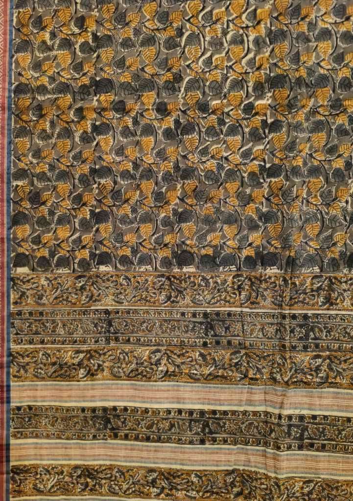 KALAMKARI SAREE : ORANGE : OLIVE GREEN :MEHNDI GREEN