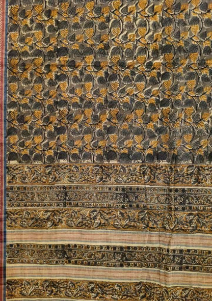 KALAMKARI SAREE : ORANGE : OLIVE GREEN :MEHNDI GREEN