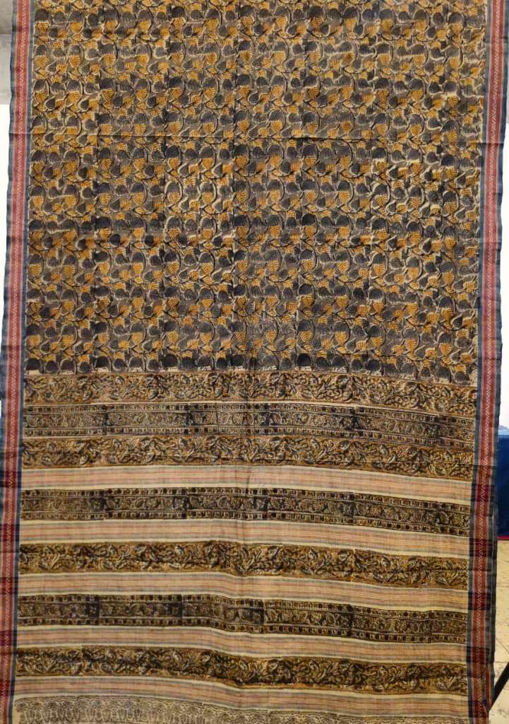 KALAMKARI SAREE : ORANGE : OLIVE GREEN :MEHNDI GREEN