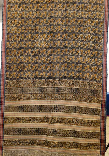 KALAMKARI SAREE : ORANGE : OLIVE GREEN :MEHNDI GREEN