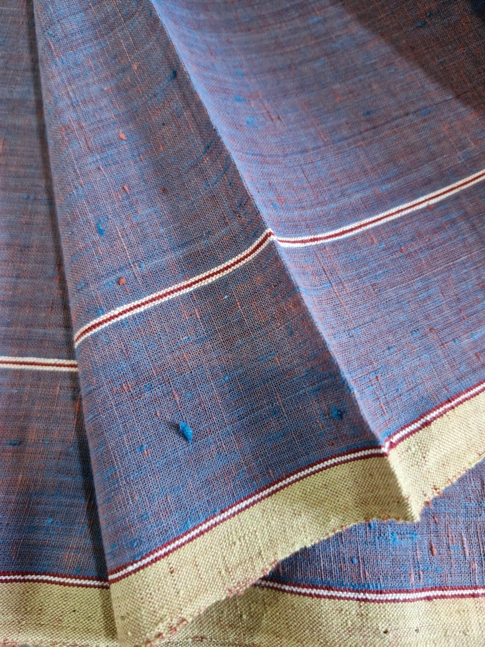 ORGANIC CROSS COLOUR FABRIC : MANJISTA : LIGHT INDIGO WITH BORDER
