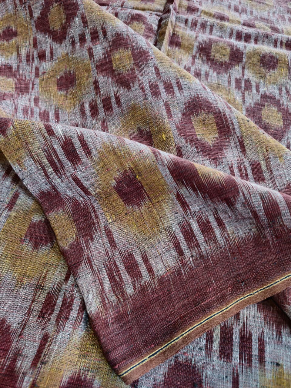 ORGANIC WEFT IKKATH  : ANAR YELLOW : KATHA BROWN