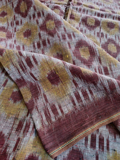 ORGANIC WEFT IKKATH  : ANAR YELLOW : KATHA BROWN