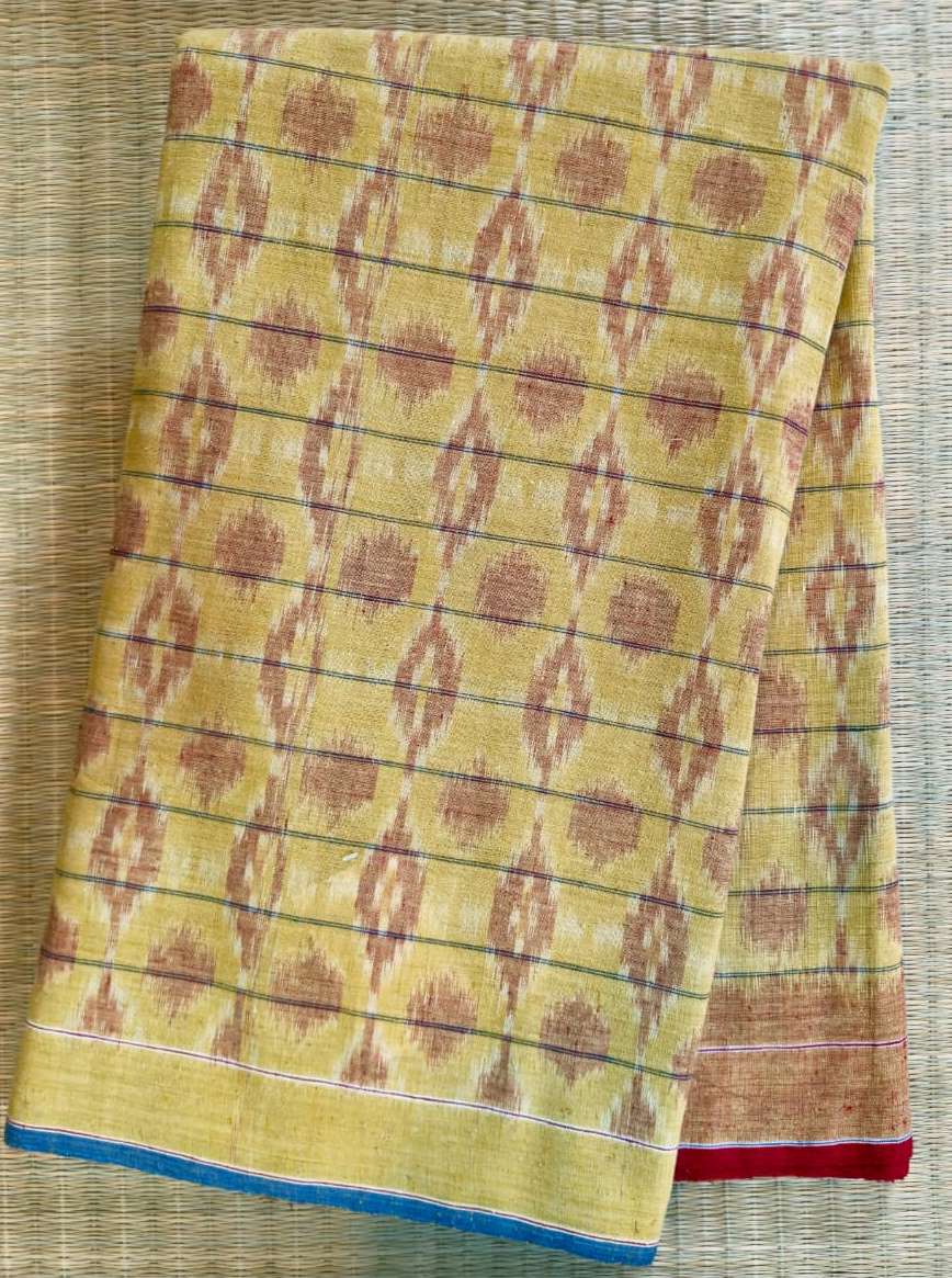 ORGANIC WEFT IKKATH  : MADDER :ANAR YELLOW :KORA