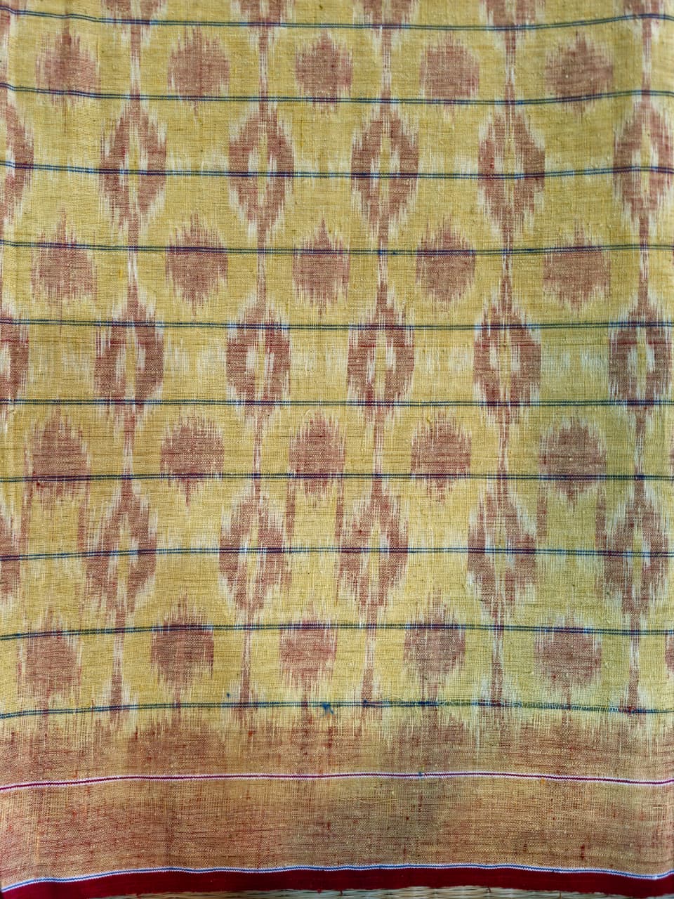 ORGANIC WEFT IKKATH  : MADDER :ANAR YELLOW :KORA