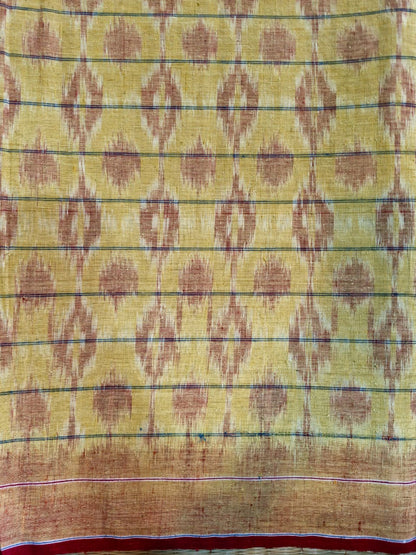 ORGANIC WEFT IKKATH  : MADDER :ANAR YELLOW :KORA