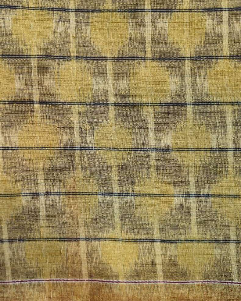 ORGANIC WEFT IKKATH  : ANAR YELLOW :DEEP INDIGO: KORA